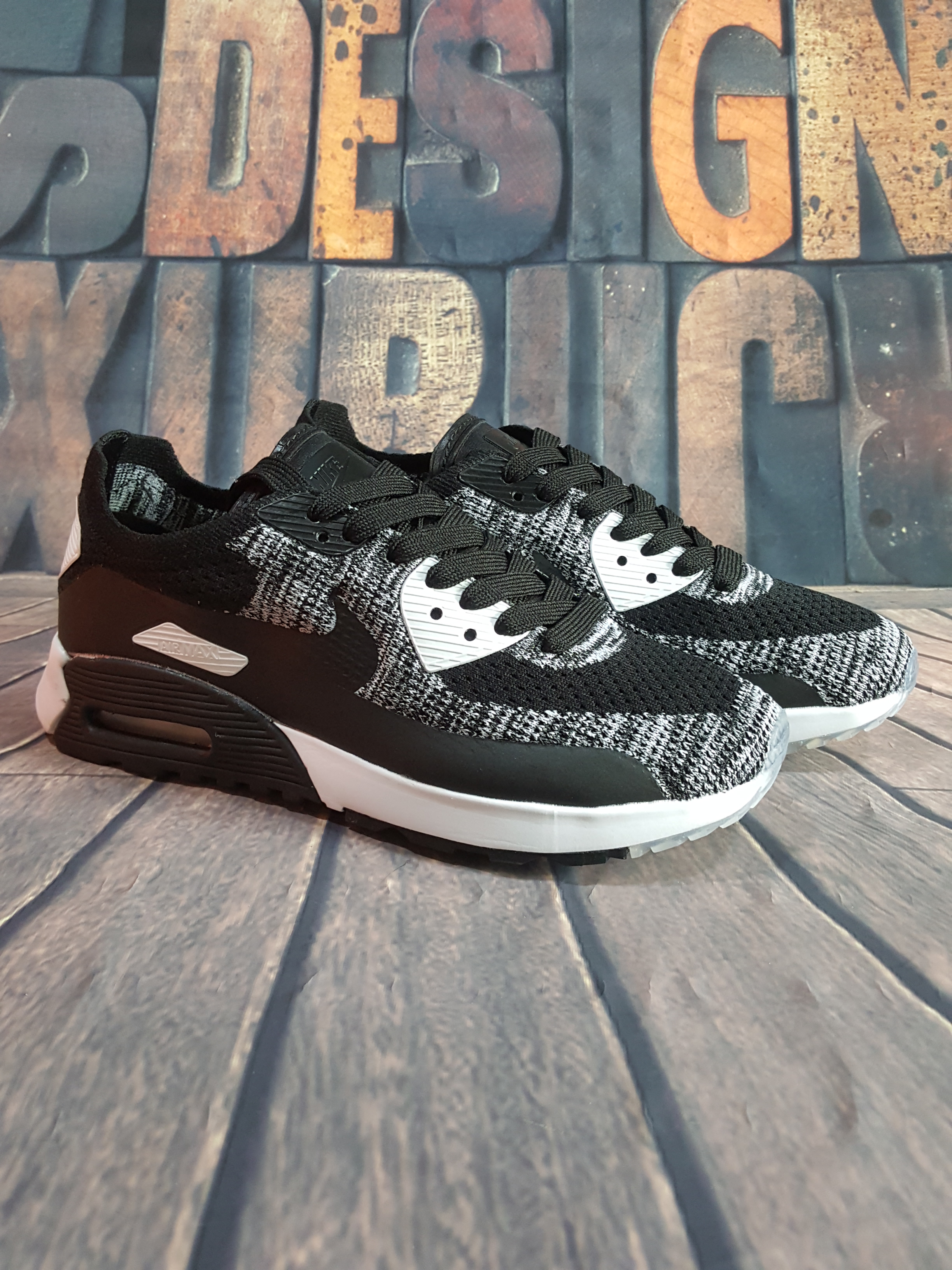 Nike Air Max 90 Flyknit Black White Shoes - Click Image to Close
